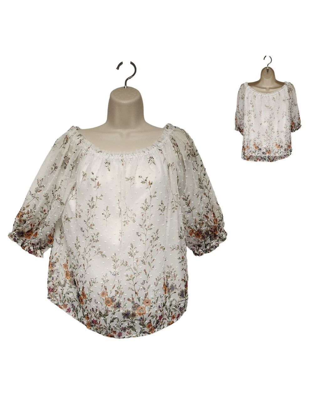Orchid Floral Off the Shoulder Roxie Top Women's Size Small Multicolor White